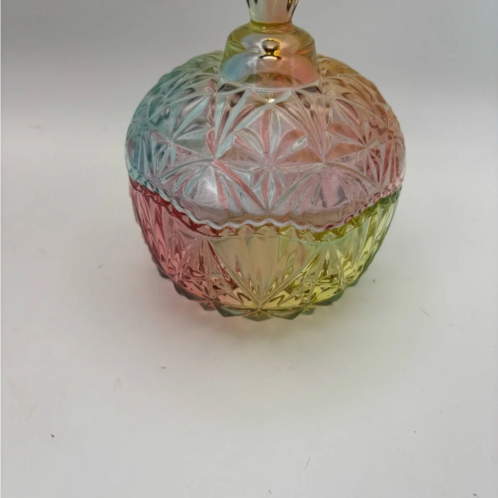 Iridescent Glass candy dish, storage with lid - Picture 6 of 7